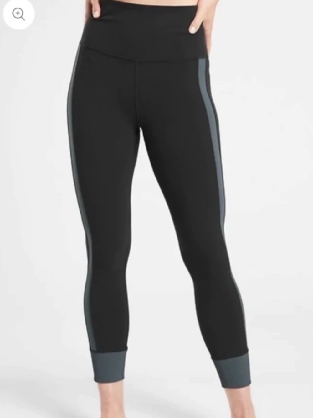 Athleta Elation Sport Stripe Ultra High Rise Legging Black & Gray Medium great!